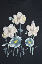 Black T-Shirt with White Corsage Detail