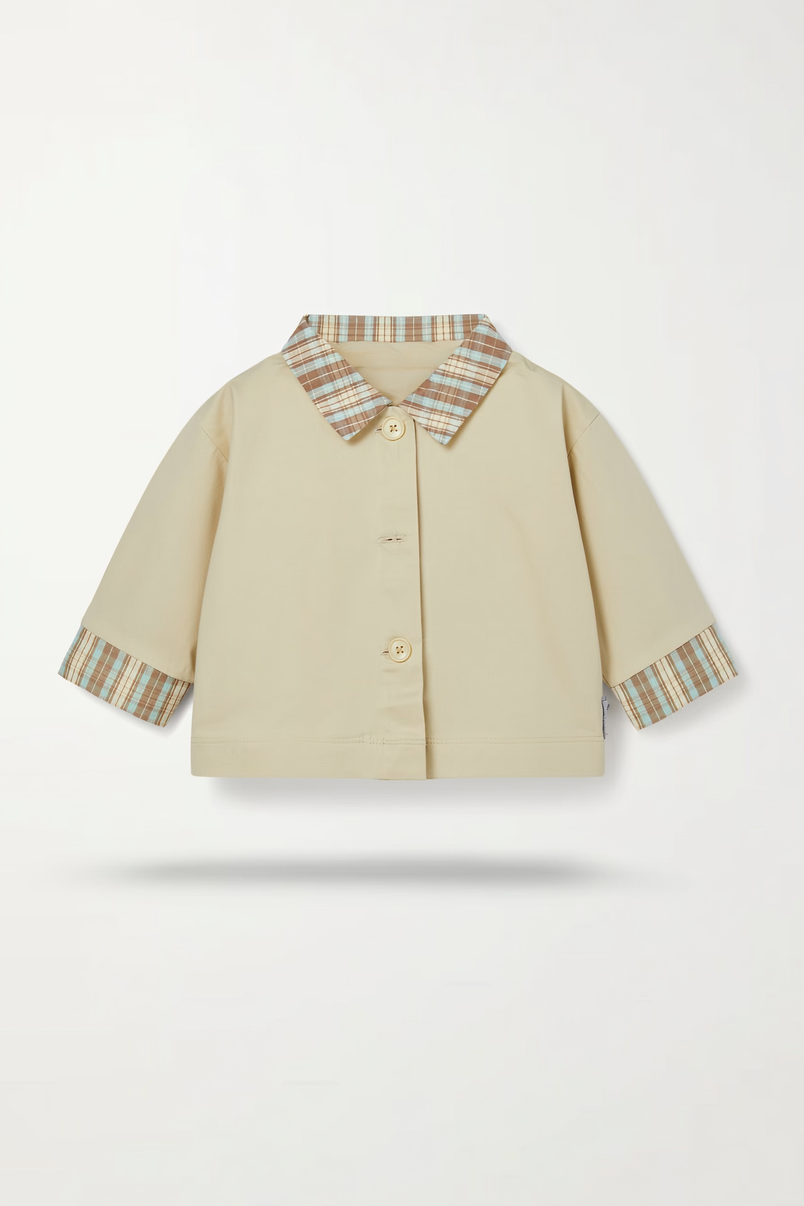 Beige Plaid-Trim Crop Jacket