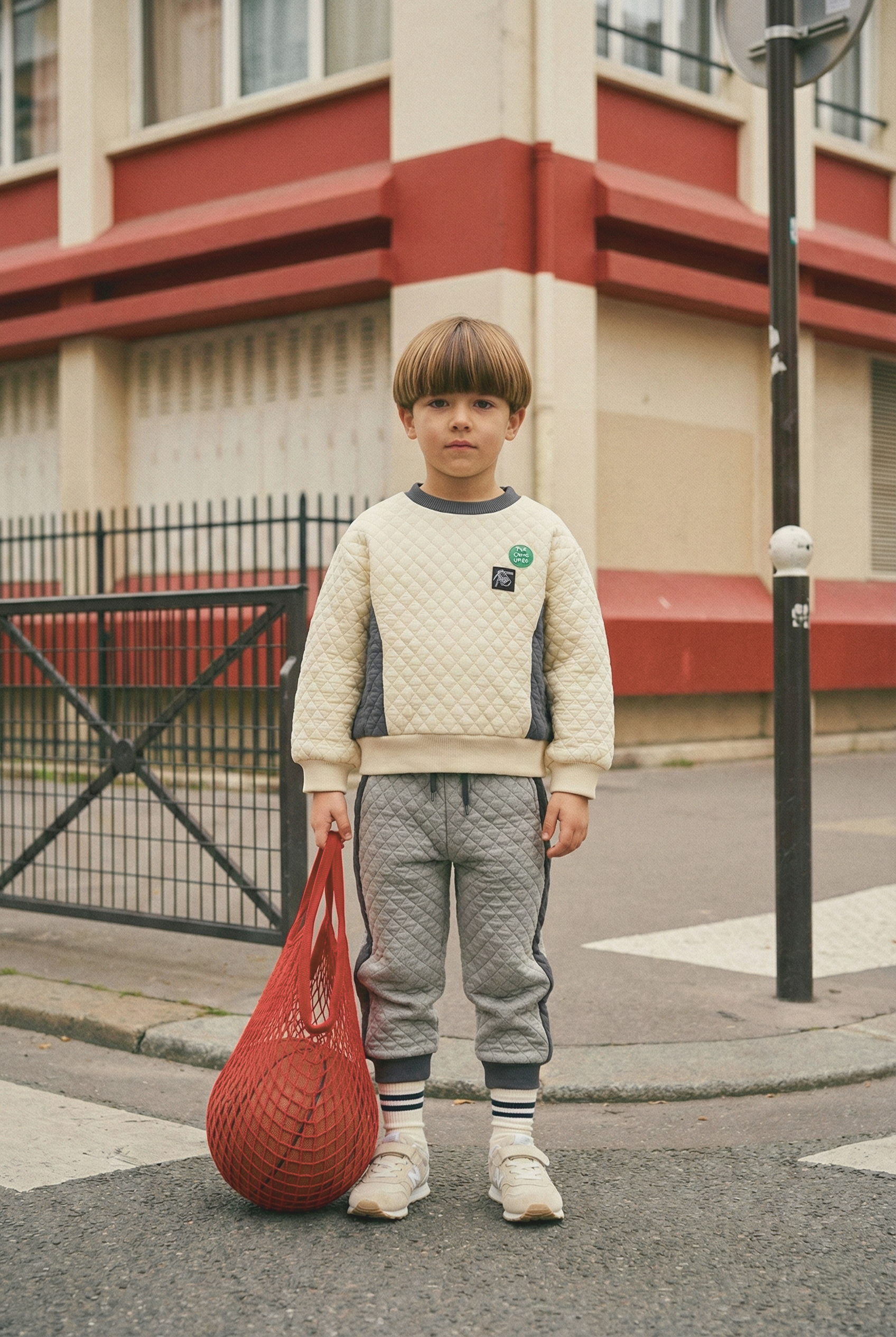 Kids' Cream & Charcoal Quilted Color block Sweatshirt