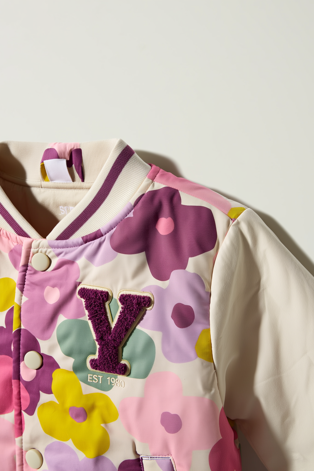 Yamp Girls' Floral Appliqué Varsity Jacket