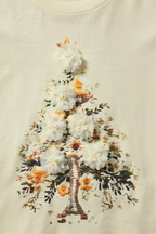 Kids' Off-White T-Shirt with Christmas Flower Graphic