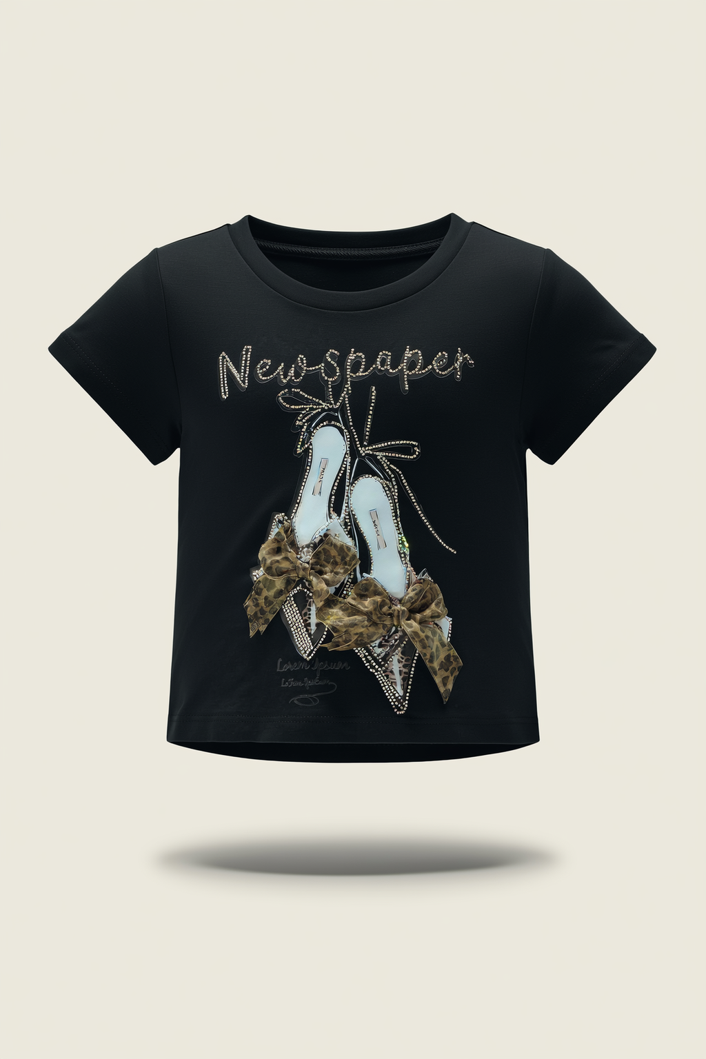 Casual Black T-Shirt with High Heel Motif