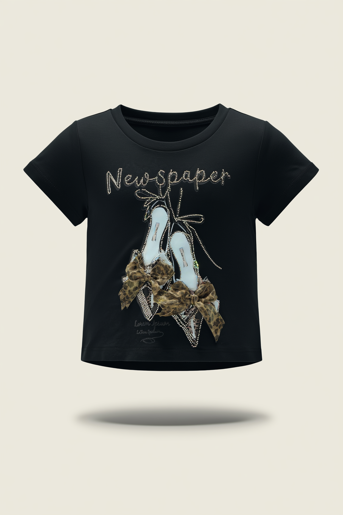 Casual Black T-Shirt with High Heel Motif