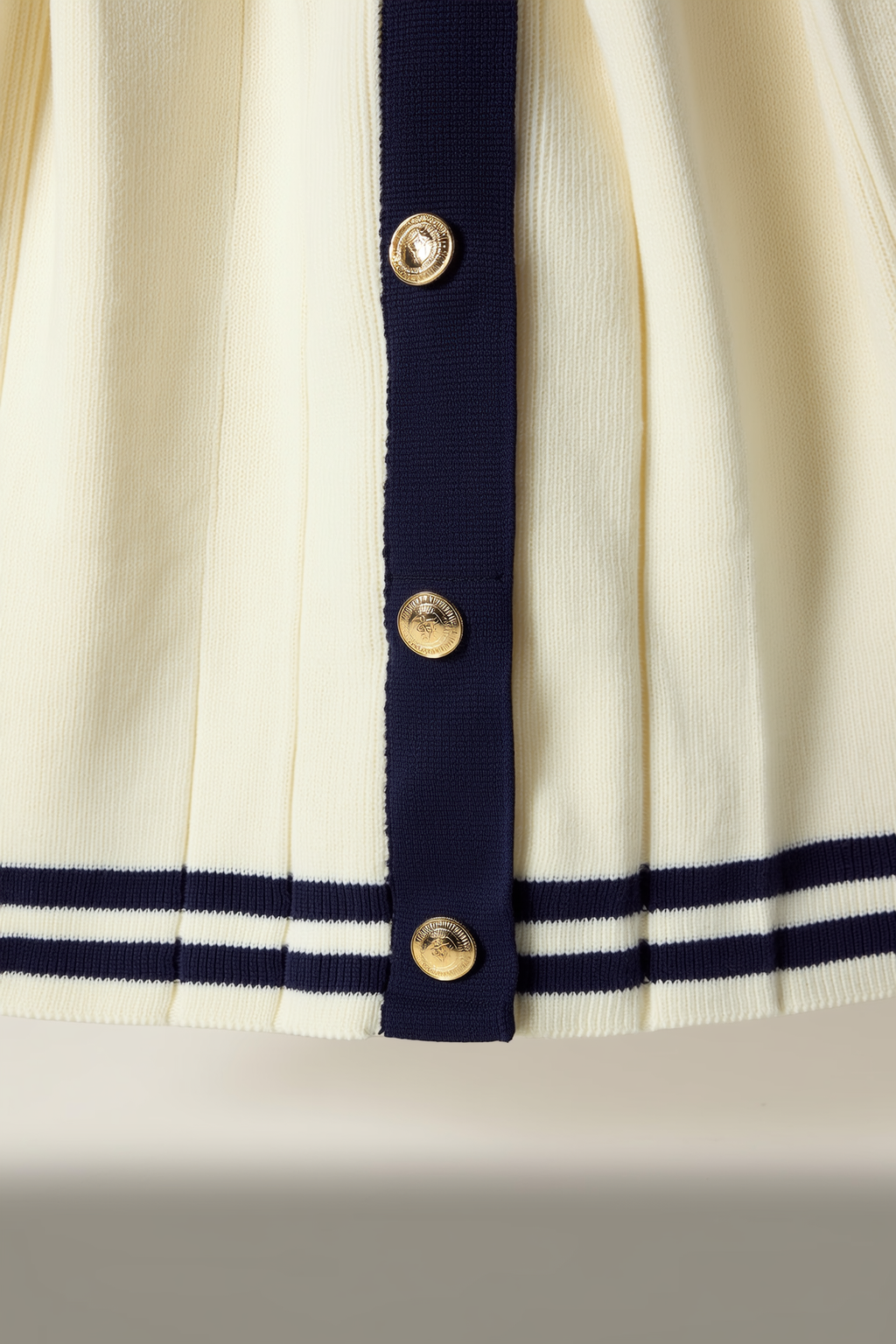 White Pleated A-Line Skirt with Gold Buttons