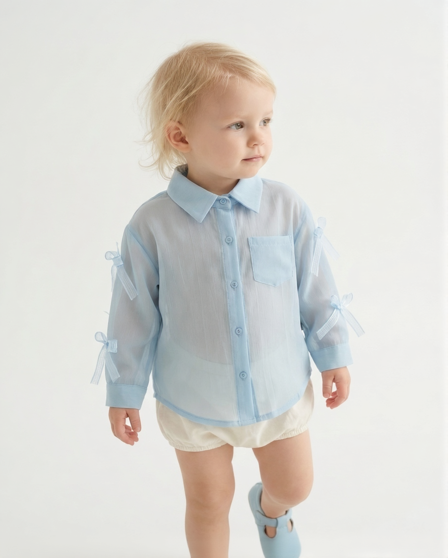 Kids' Button-Down Shirt with Organza Bows