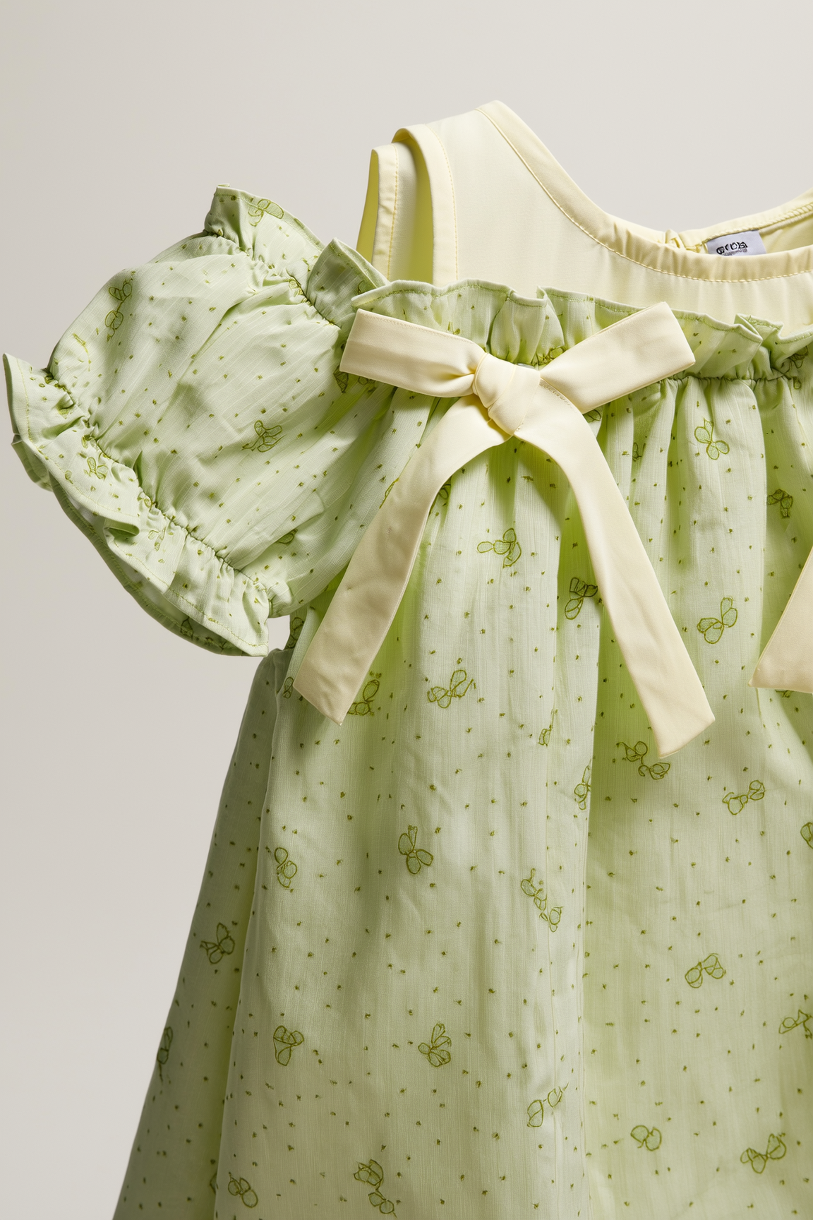 Ruffle-Sleeve Collared Dress with Ditsy Print