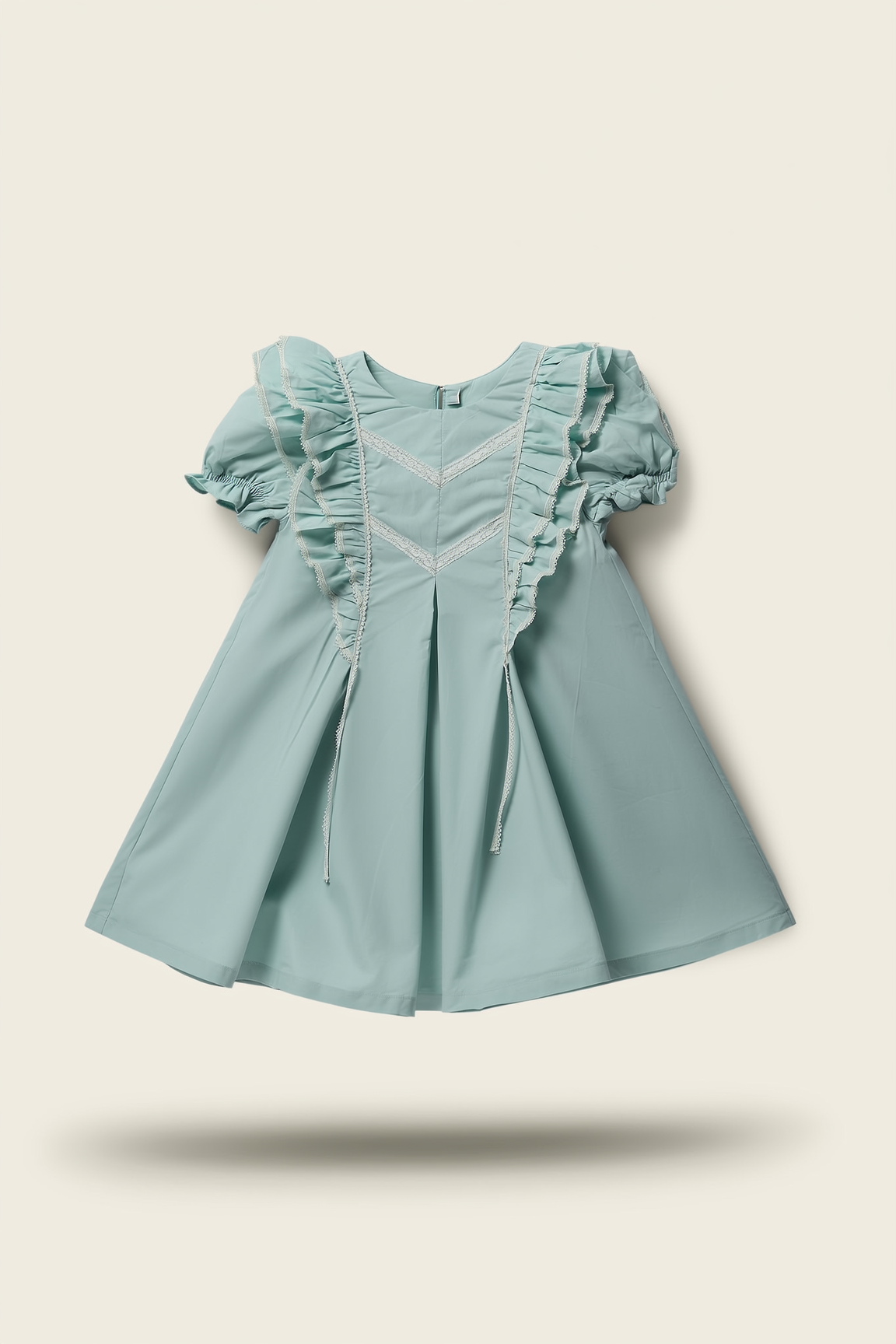 Girls' Turquoise Ruffle & Lace A-Line Dress