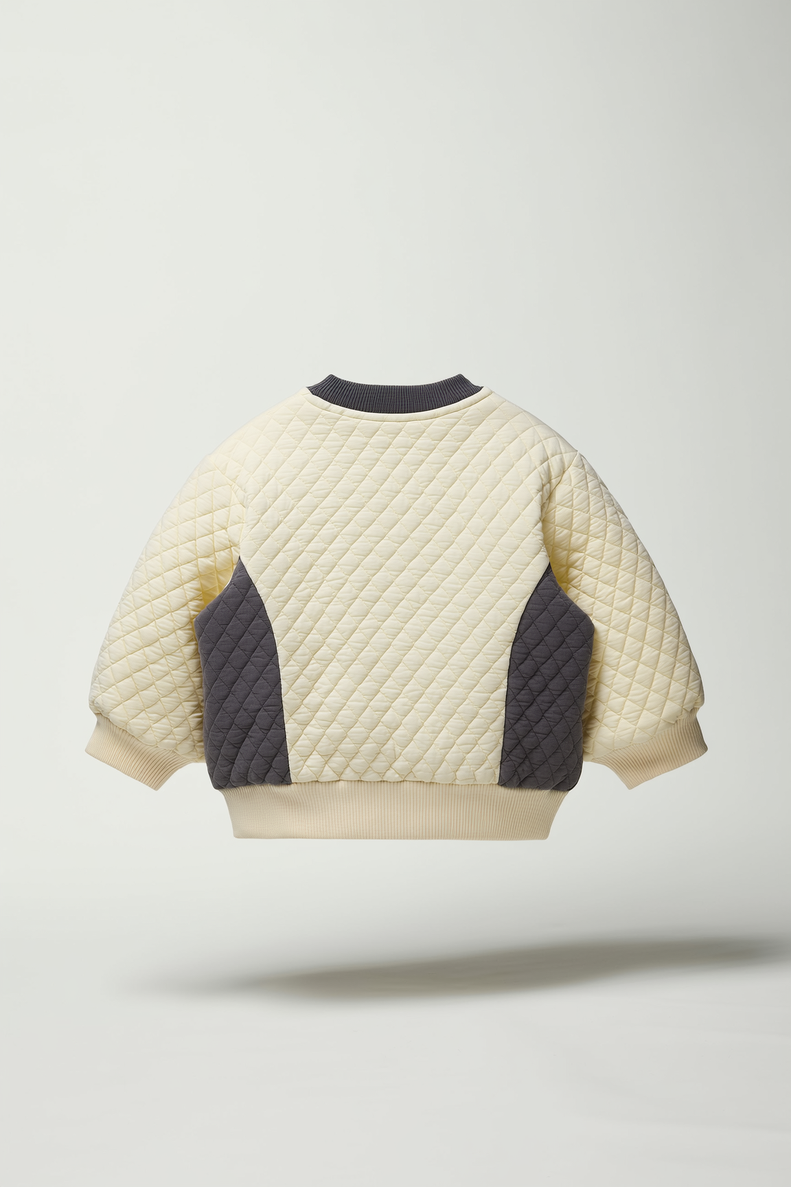 Kids' Cream & Charcoal Quilted Color block Sweatshirt
