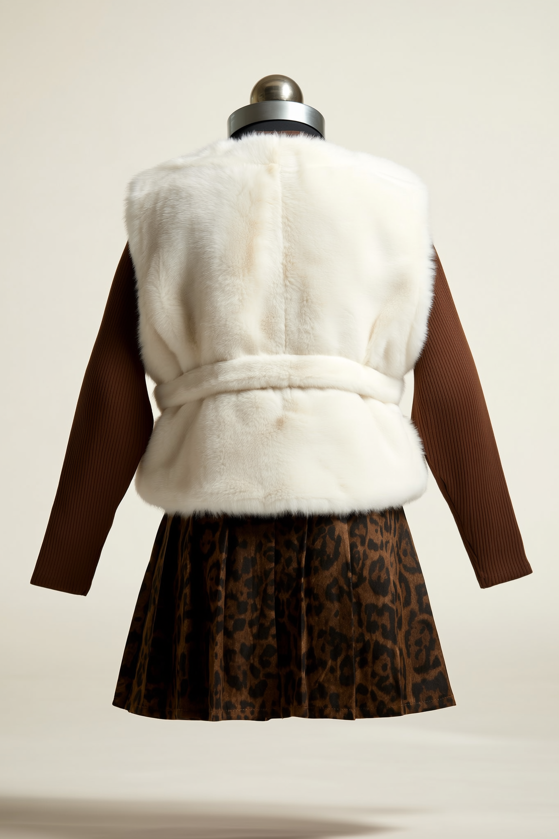 Sleeveless Cream Faux-Fur Waistcoat