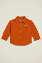 Boys' Solid Orange Casual Shirt with Motif