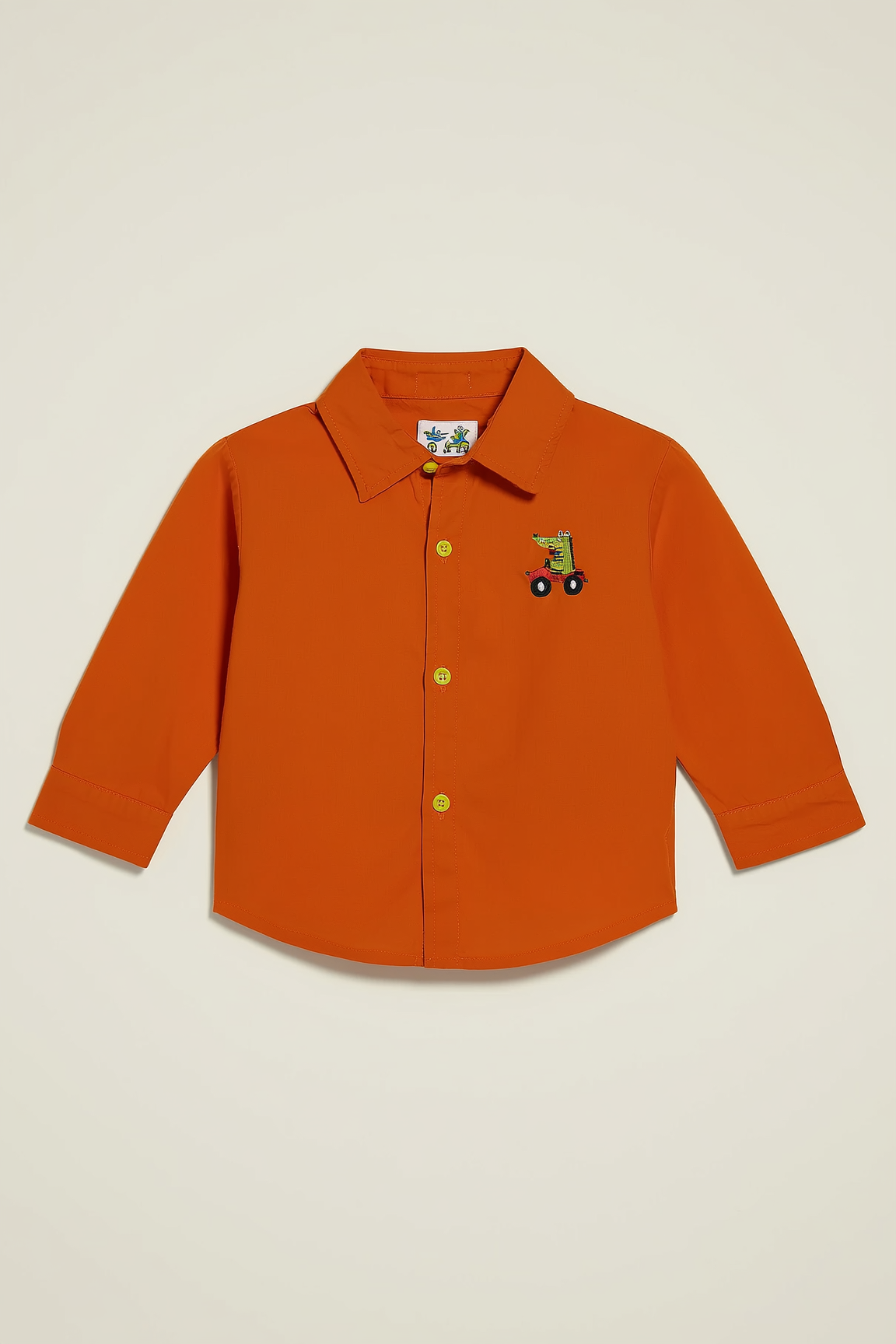 Boys' Solid Orange Casual Shirt with Motif