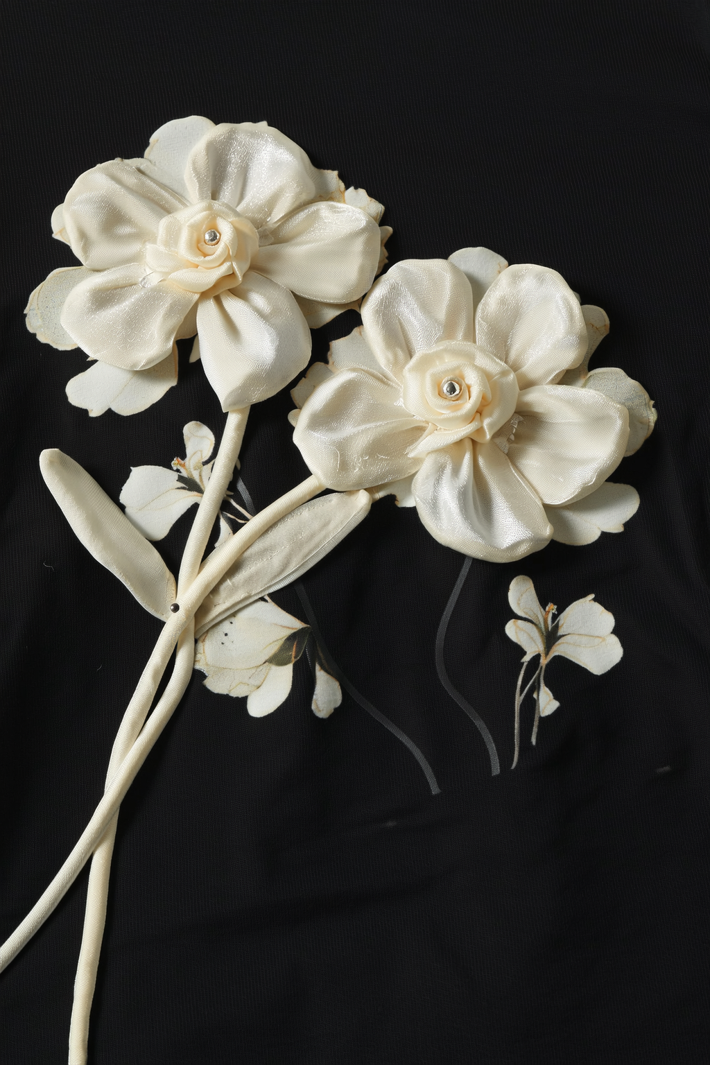 Casual Black T-Shirt with Statement Flower