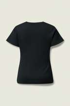 Black T-Shirt with Rhinestone Flower Detail