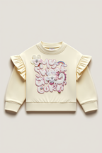 Girls' Cream Unicorn Graphic Ruffle Top