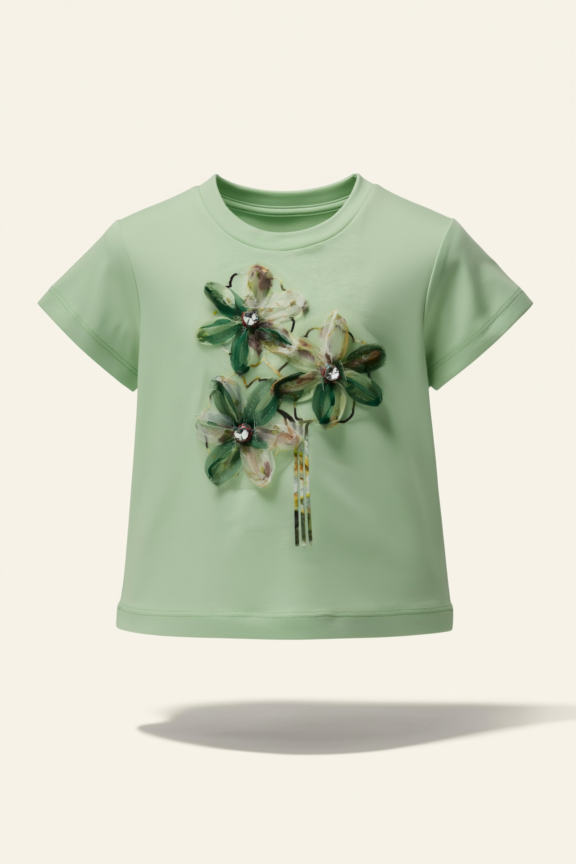 Kids' T-Shirt with 3D Crochet Flowers