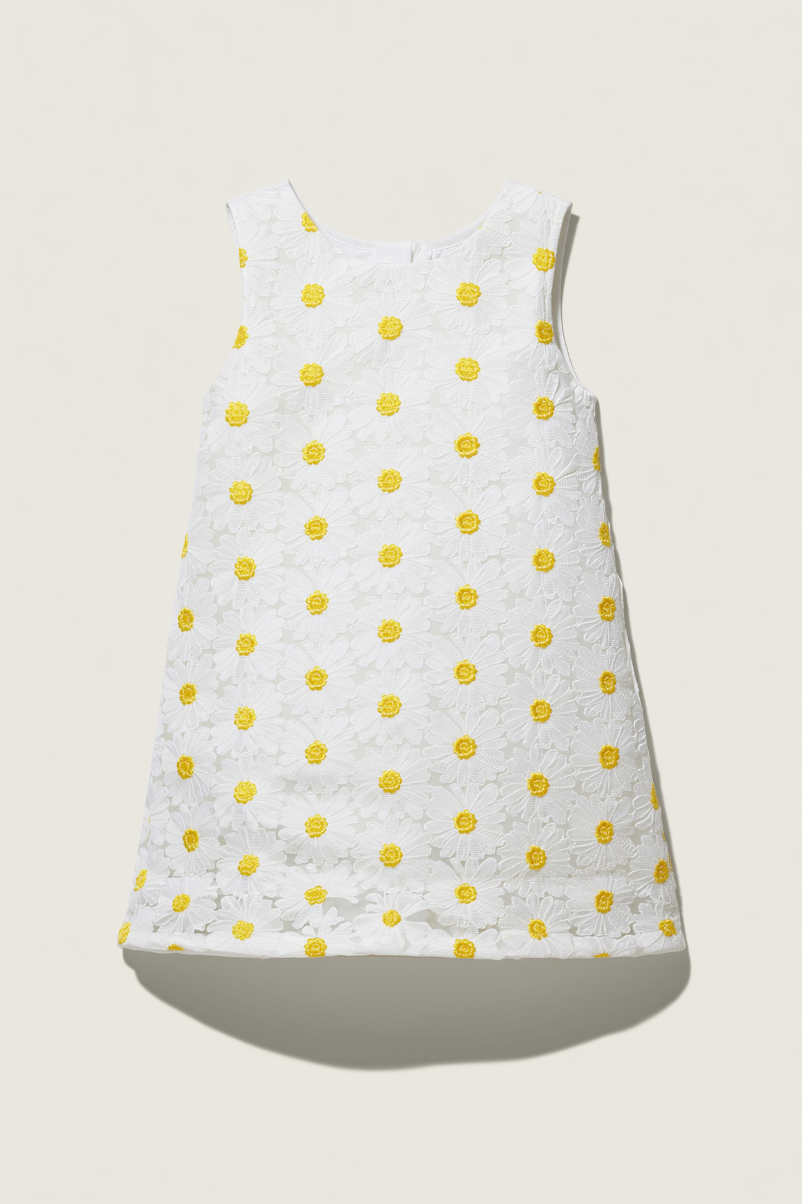 White & Yellow Daisy Lace Shift Dress
