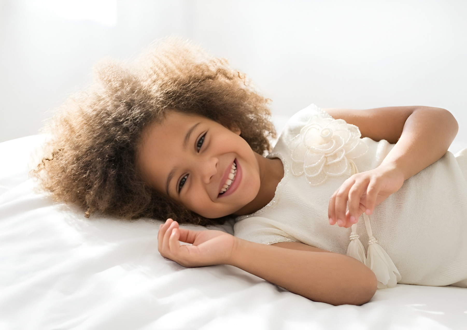 Girls' Cream Cap Sleeve Top with 3D Flower Detail