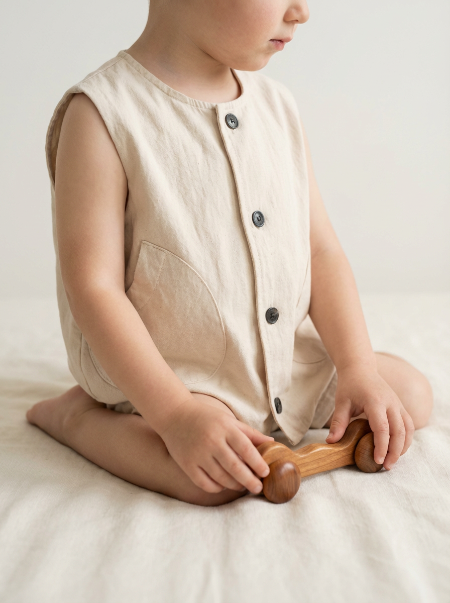 Beige cotton utility vest