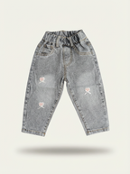 Girls grey wide-leg jeans with heart patch