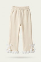 girls cream ribbed-knit flare leggings