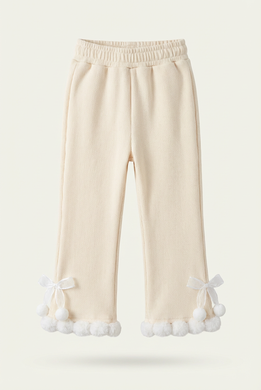 girls cream ribbed-knit flare leggings