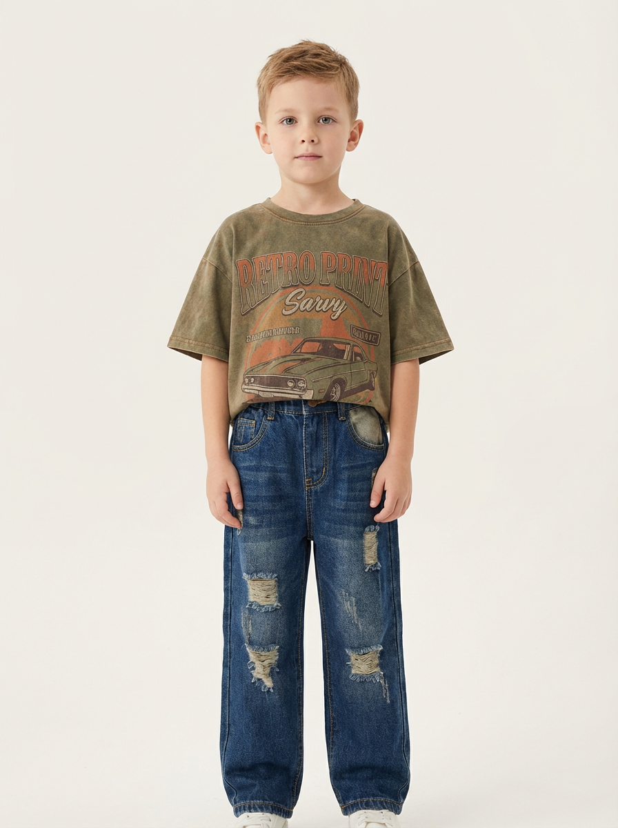 Boys blue distressed denim jeans