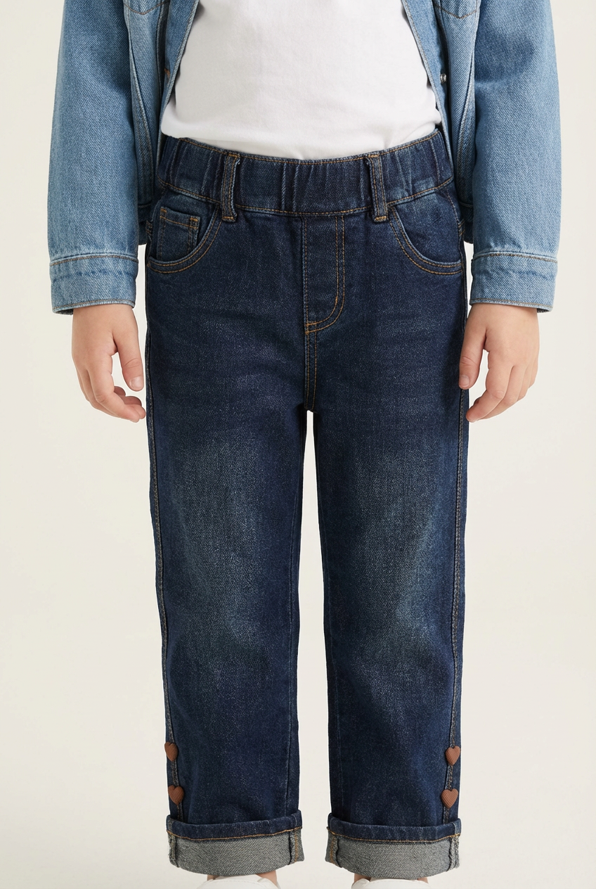 Heart Motif-Detail Boy's Wide Leg Jeans