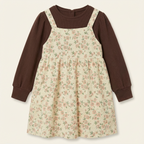 Beige floral print corduroy pinafore dress