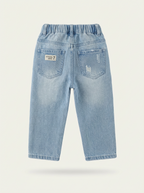 Boys Girls Elastic Waist Ripped Denim Pants Jeans