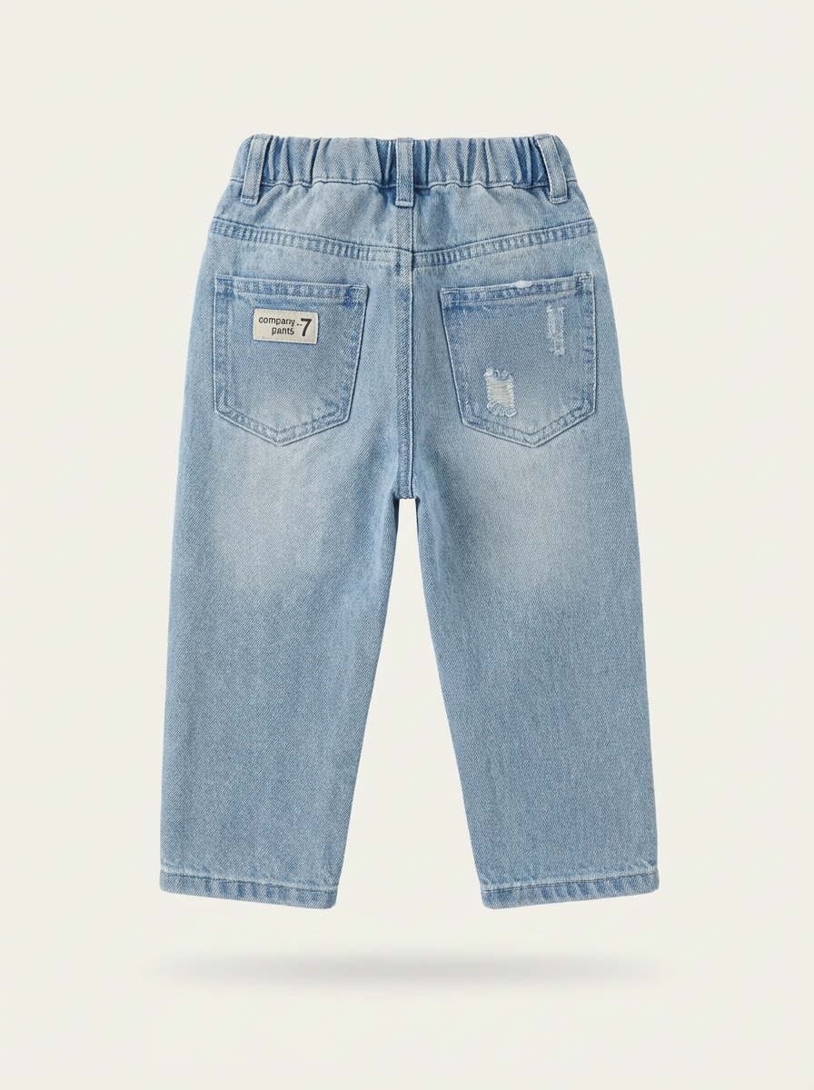 Boys Girls Elastic Waist Ripped Denim Pants Jeans