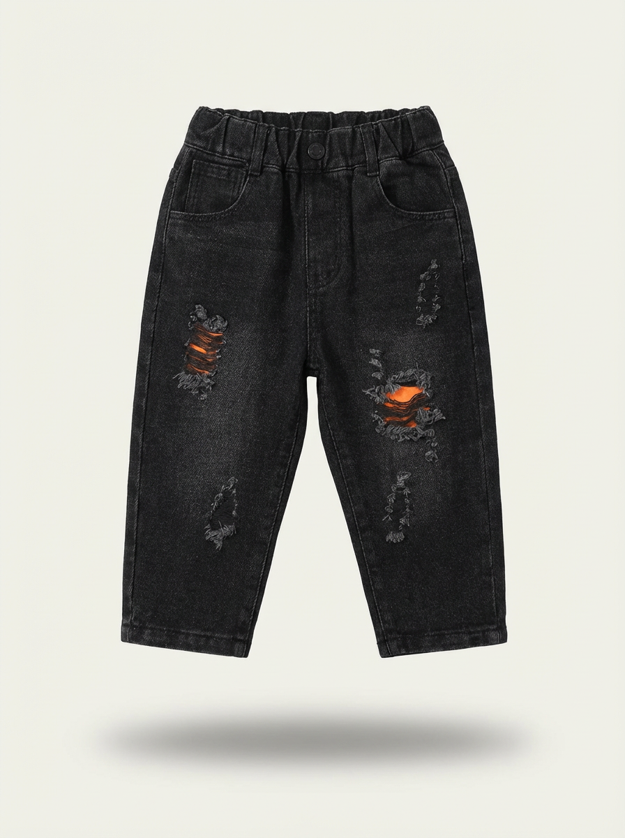 Boys black distressed denim jeans