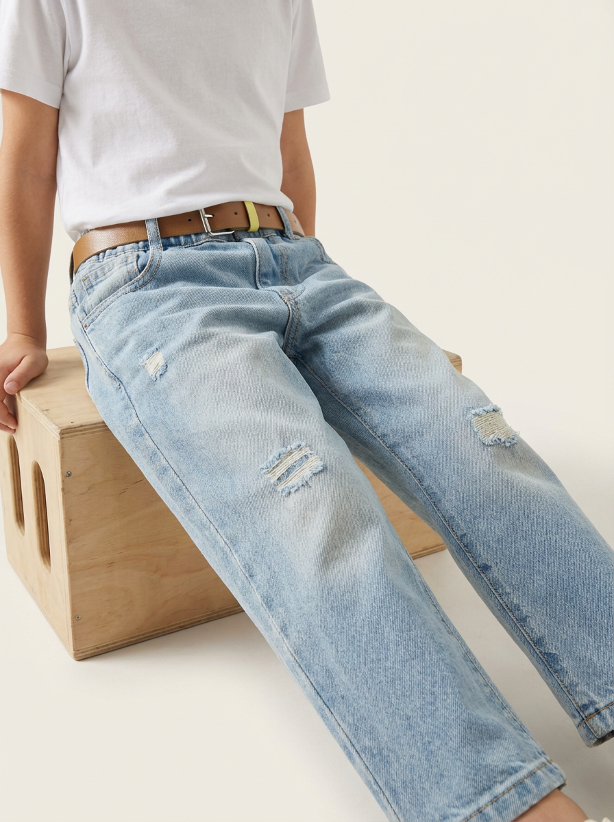 Boys light-wash distressed denim jeans