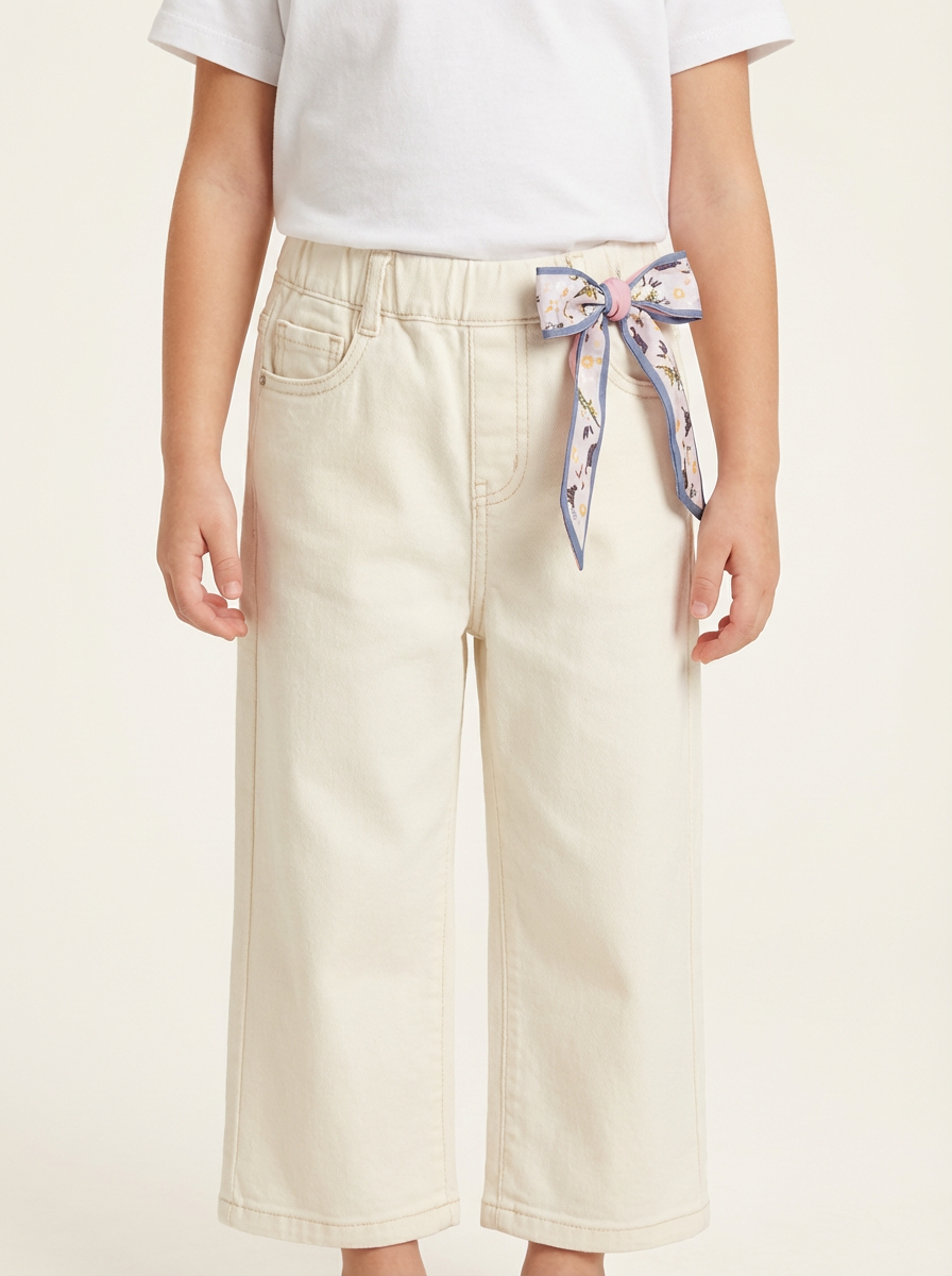 Girls' off-white wide-leg cropped jeans