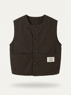 Dark brown collarless utility vest