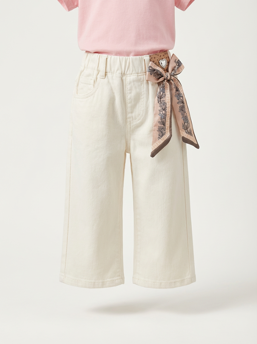 Girls' off-white wide-leg cropped jeans