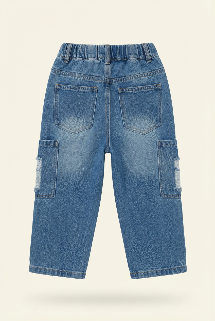 Boys Blue Washed Cargo Jeans