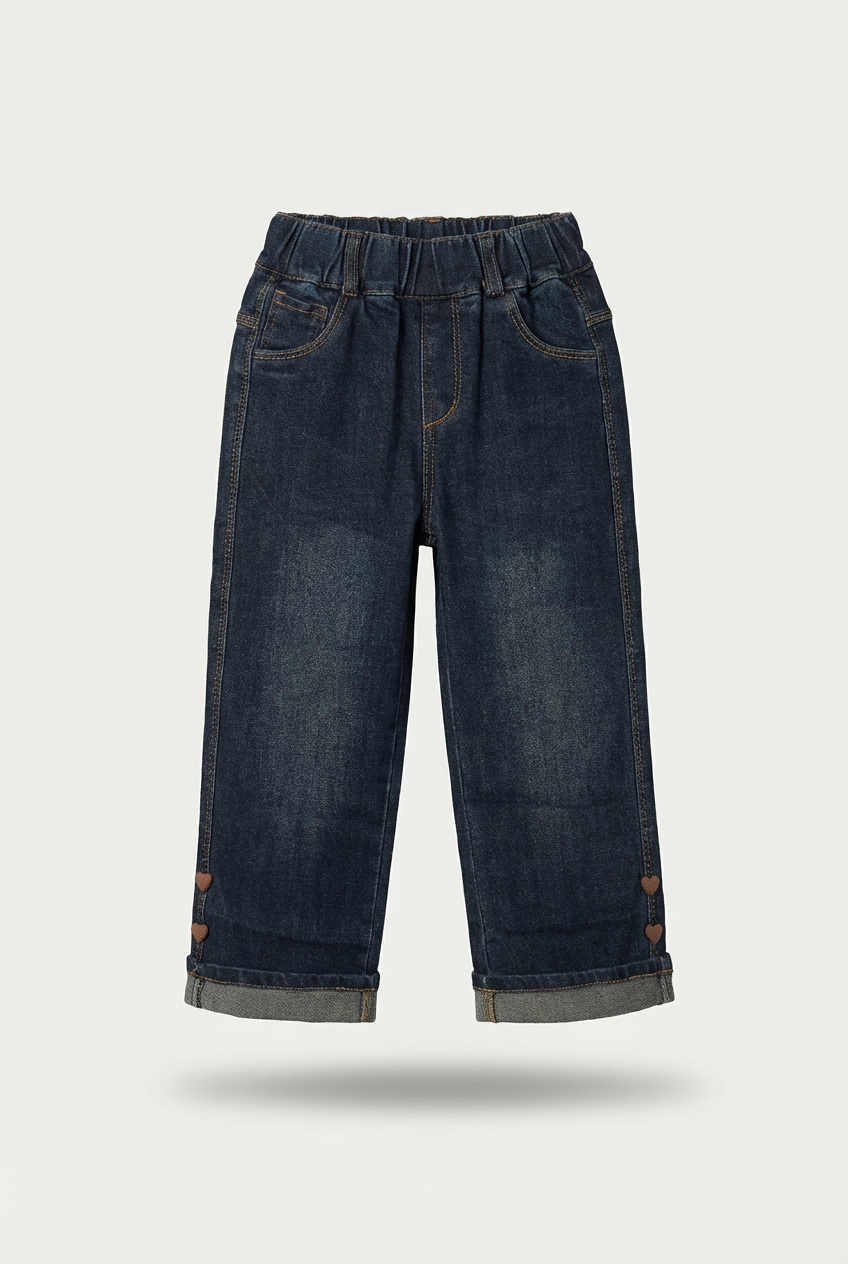Heart Motif-Detail Boy's Wide Leg Jeans