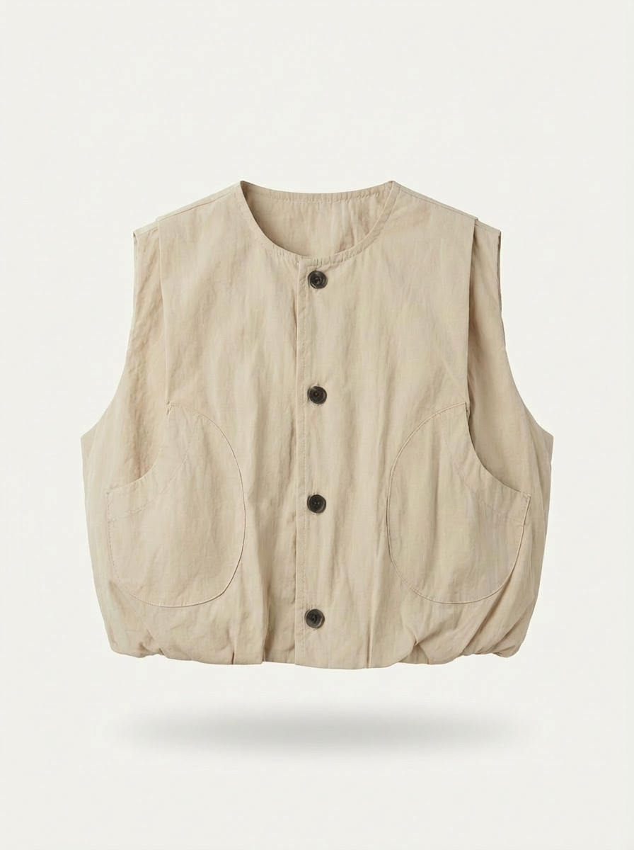 Beige cotton utility vest