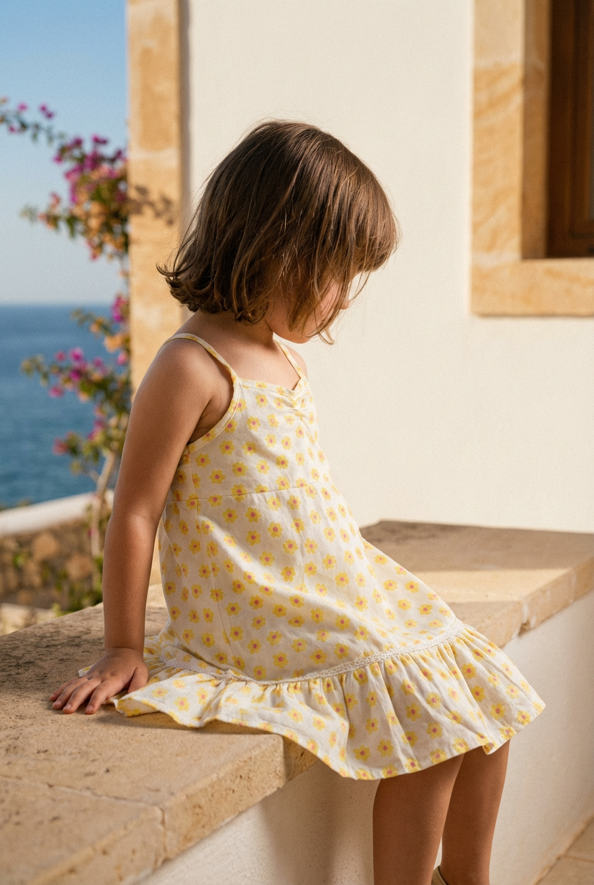 Girls yellow sunflower print A-line dress