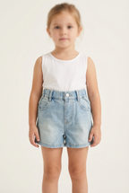 Girls Paper Bag Denim Shorts