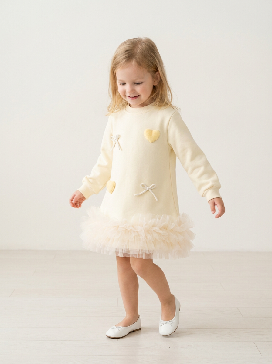 Girls heart and bow detail dress
