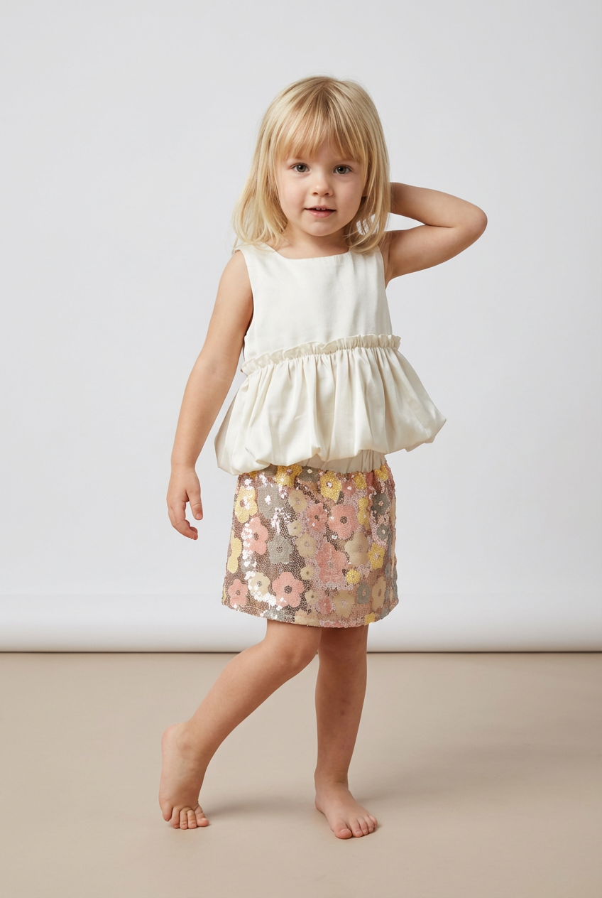 Girls Sequinned Embellished Top & Skirt Set
