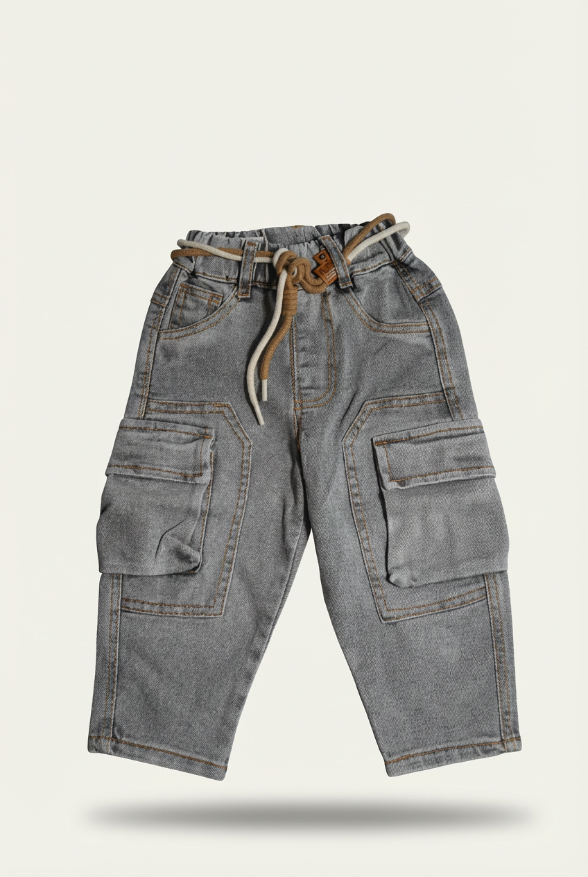 kids grey denim cargo pants