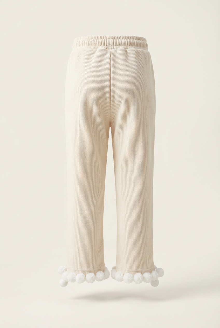 girls cream ribbed-knit flare leggings