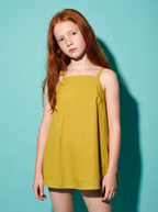 Yellow square neck solid tiered dress