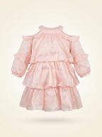 Muhuratam Girls Cold-Shoulder Ruffled Net Fit & Flare Dress