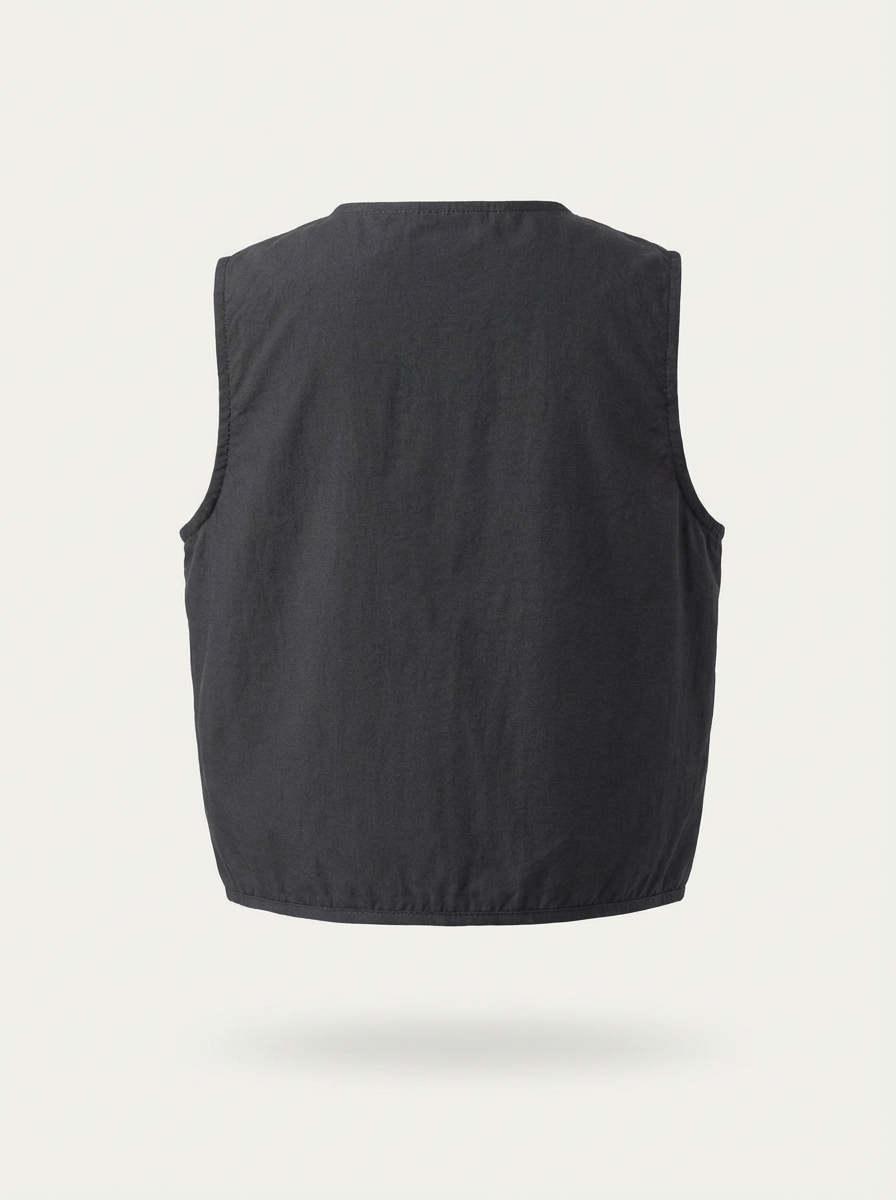 Dark grey collarless utility vest