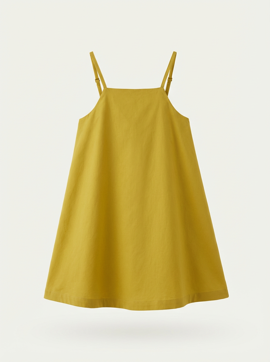 Yellow square neck solid tiered dress
