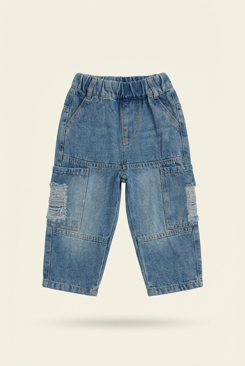 Boys Blue Washed Cargo Jeans