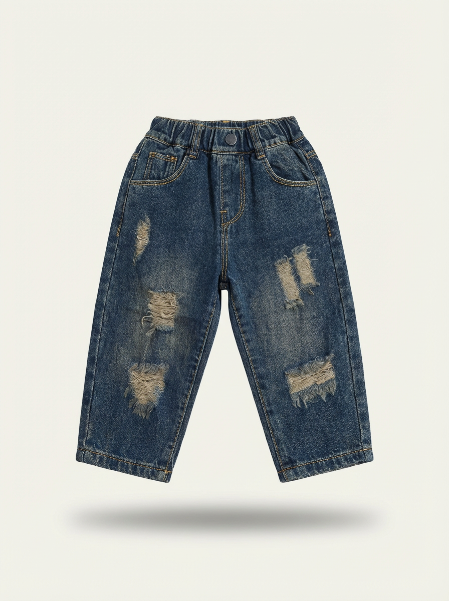 Boys blue distressed denim jeans